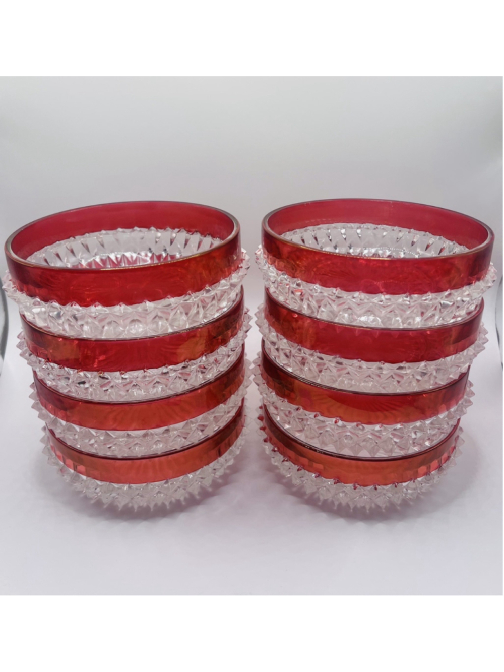 Vintage Indiana Glass Diamond Point Bowls Set of 8 Ruby Red 5” Fruit Dessert
